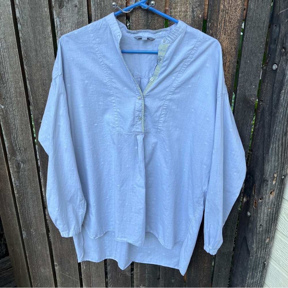 Uniqlo Lightweight 100% Cotton Polka Dot Henley Peasant Top Sz M